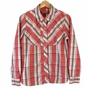 Simms Fishing Womens Size Small Big Sky Long Sleeve Plaid Pearl Snap-Front Shirt